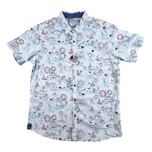 NWT Free Planet Mens Size XL Sailing Americana Short‎ Sleeve 100% Cotton Shirt
